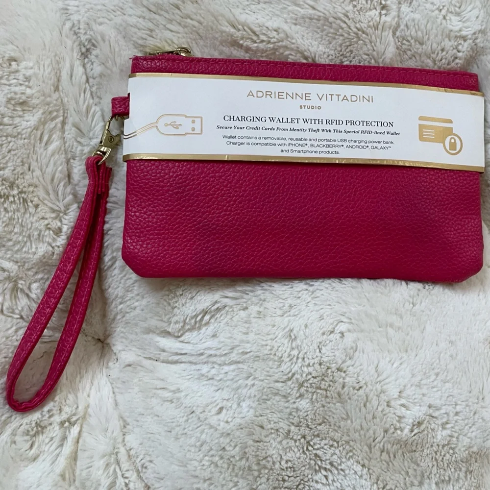 Adrienne Vittadini charging wallet w/ RIFD protection brand new in case magenta